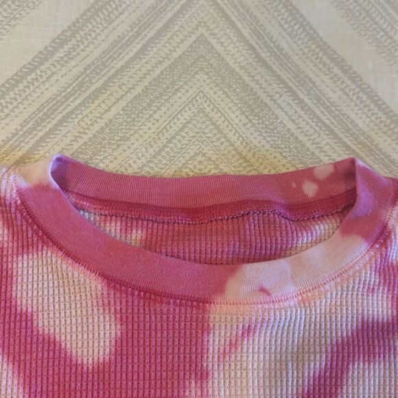 Katie J NYC Girls Pink Tie Dye Cropped Long Sleeve Waffle Shirt - Size XL - Picture 2 of 6